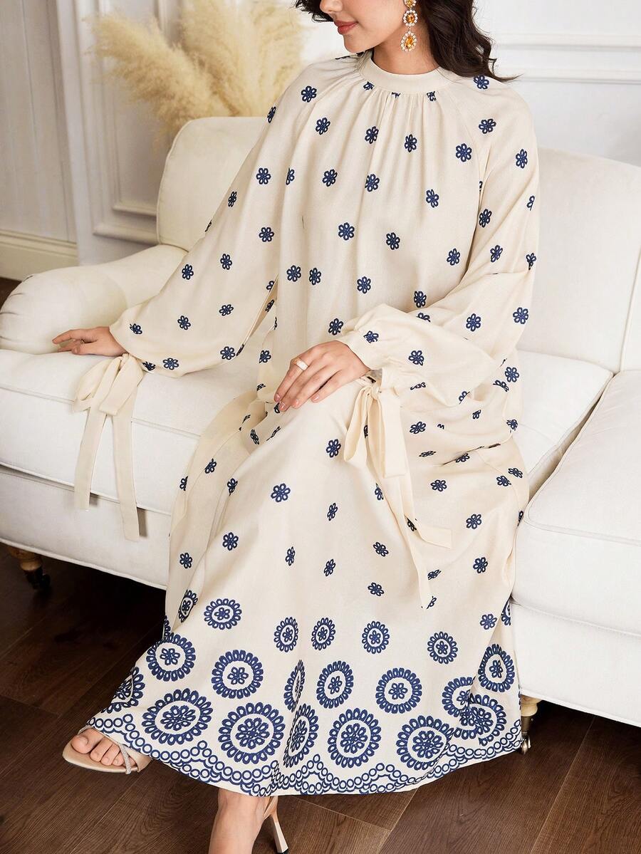 Yasmyna Women's Floral Print Raglan Sleeve Loose Arabic Style Dress - Multicolor - View 1