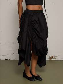 COUREZ 褶皱吊带背心和中长裙套装 / Y2K 春季女装 可爱性感外出装 派对装 两件套 夏季装 - 黑色 - 查看 5