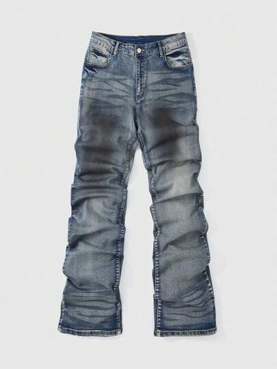 ROMWE MEN Men's Casual Washed Vintage Flared Jeans