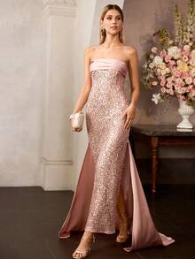 MOTF Soiréza 春夏高端褶皱无肩带鸡尾酒裙 - 香檳色 - 查看 6