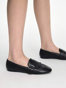 Mnmlis Women's Buckle Design Casual Flat Shoes For Daily Wear - Black - View 10