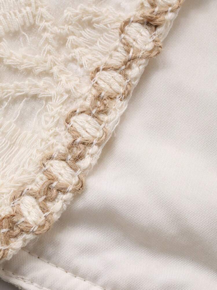 Women's Lace Patchwork Tie Tassel Sleeveless V-Neck Vest Jacket, Elegant Resort Style, Spring/Summer