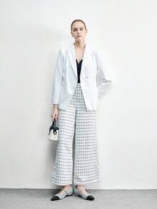 CUCCOO BIZCHIC 女士新款灰色法式低跟尖头简约时尚针织玛丽珍鞋，圣诞节必备 - 藍色格子 - 查看 5