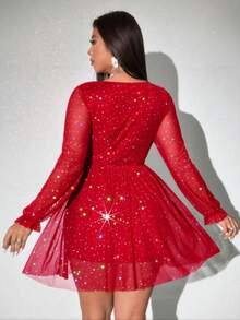 Viva Relle Đầm đỏ xuyên thấu đính sequin dành cho nữ cỡ lớn, kiểu dáng cổ vuông, tay phồng, eo thon, dáng chữ A, thích hợp cho sinh nhật. Phù hợp cho các bữa tiệc sang trọng, hẹn hò lãng mạn, trang phục ngày Valentine, dạo phố, du lịch, lễ hội âm nhạc năm mới, lễ hội hóa trang thanh lịch, mùa hẹn hò lãng mạn, thời trang gợi cảm ngọt ngào và quyến rũ, quần áo cỡ lớn dành cho nữ. - Đỏ - Xem 2