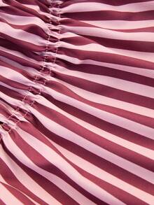 Lounesse Plus Size Women Square Neck Striped 2 Pieces Set, Versatile For Daily Commute And Casual Wear, Summer Outfits - Rose Red - View 8