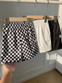 SHEIN 3件套男女宝宝休闲时尚工装裤短裤套装，春夏款，宝宝下装，街头风 - 黑與白 - 查看 8