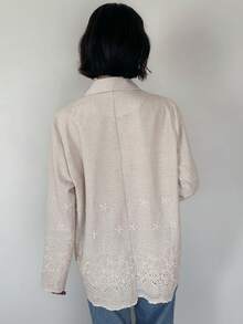 FRIFUL 女款休閒混紡寬鬆素色西裝外套，春夏女式西式穿搭 - 卡其色 - 查看 4