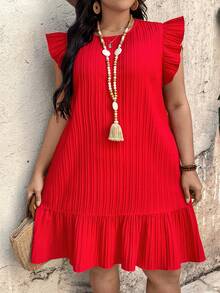 EMERY ROSE Đầm mùa hè dáng rộng, cổ tròn, tay bồng, chất liệu vải trơn, dành cho nữ, cỡ lớn. - Đỏ - Xem 7