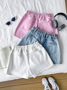 SHEIN Bộ 3 món quần short denim màu hồng nhạt, bạc màu, rách gấu, dáng rộng thoải mái dành cho nữ tuổi teen, thích hợp cho các buổi hòa nhạc, lễ hội, lễ tốt nghiệp, tiệc brunch mùa hè, kỳ nghỉ biển, hòa nhạc đồng quê, các lễ hội dành cho nữ tuổi teen, họp mặt gia đình và các dịp đặc biệt, phong cách chị em gái, dễ thương, thanh lịch, ngọt ngào, cổ điển và thời trang. Mùa xuân và mùa hè. - Nhiều màu - Xem 2