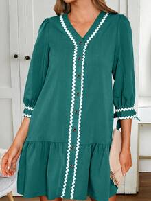 EMERY ROSE 梭织宽松公主袖开衫短裙 - 綠色 - 查看 6