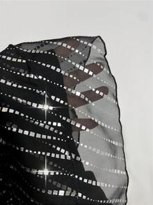 Elamini Women's Rhinestone Embellished Ruffle Hem Halter Neck Dress Black And Silver Dress Black And White Dress Women Black See Through Dress Halter Dress Women's Party Dress - Black - View 7