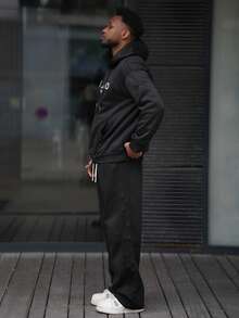 Heavens Edit 男士创意印花字母图案休闲运动通勤多功能保暖连帽卫衣，Emo风格，2000年代风格，秋冬季长袖上衣 - 黑色 - 查看 5