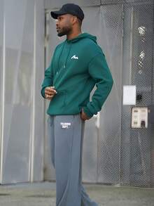 Heavens Edit Men's Graphic Print Thermal Lined Hoodie, Streetwear Style, Autumn/Winter, Long Sleeve Top - Green - View 5