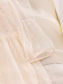 Robe décontractée de style princesse à manches longues pour préadolescentes, avec décoration de perles rondes, de paillettes et de maille, de couleur rouge - Nude - Voir 6