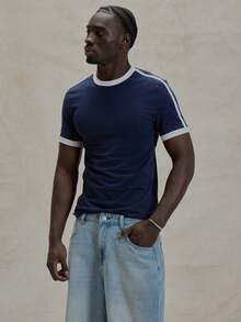 Musero 修身短袖圆领撞色领口和袖口细节基本款纯色上衣 - 彩色 - 查看 5