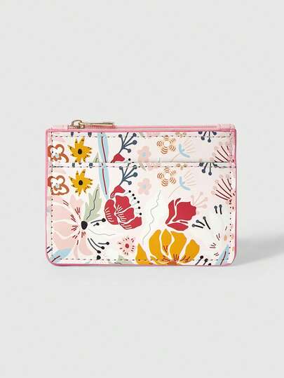 ROMWE Kawaii Light Pink, Various Flowers, Cute And Compact Card Bag