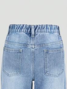 Tween Girls Light Blue Ripped Baggy Jeans,Y2K Grunge Style Loose Straight Leg Distressed Denim,Summer Back-To-School Fashion Casual Jeans For School - Medium Wash - View 7