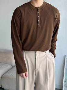 DAZY قميص بنصف سوستة بلون بني داكن للرجال، ربيع - بني - مشاهدة 7