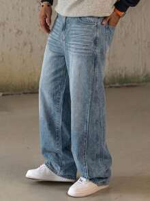 DAZY Jeans holgados con lavado vintage y corte acampanado para hombres, primavera - Azul - Ver 1