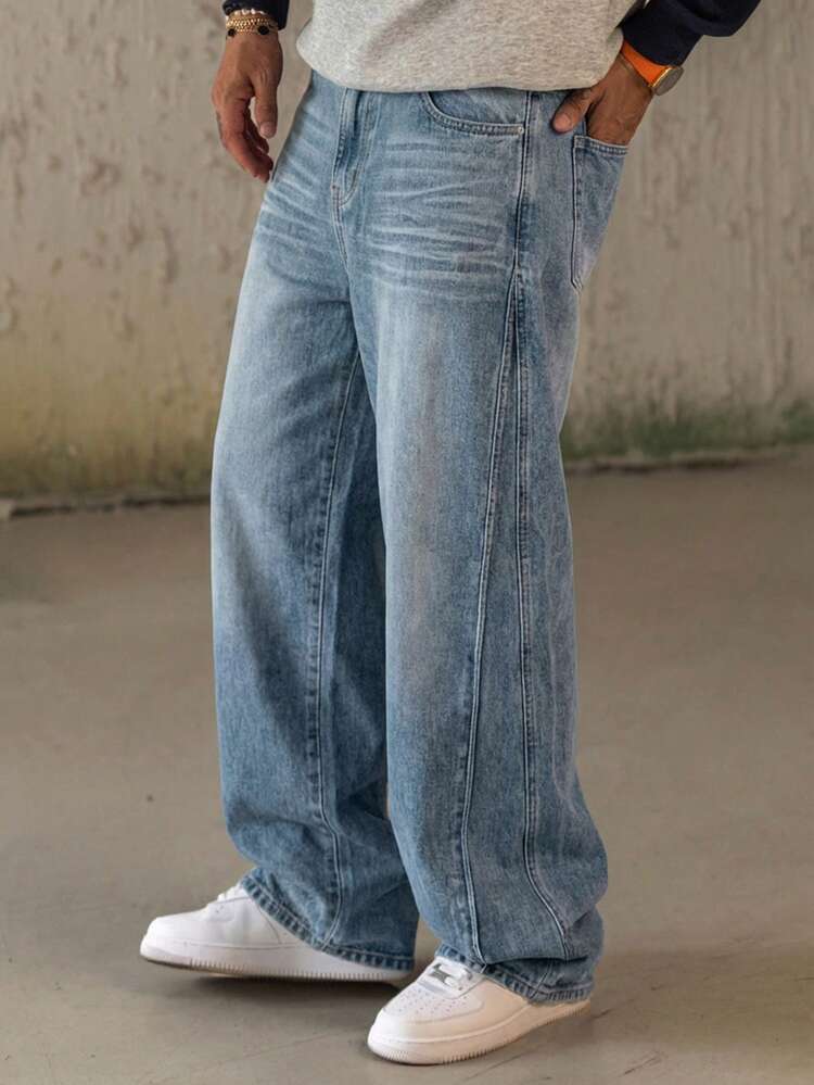 Men's Vintage Washed Loose Fit Flared Jeans, Spring