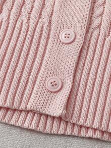 Lyxana Cárdigan de punto casual de mujer con solapa de color contrastante y manga corta de un solo botonadura - Rosa - Ver 4