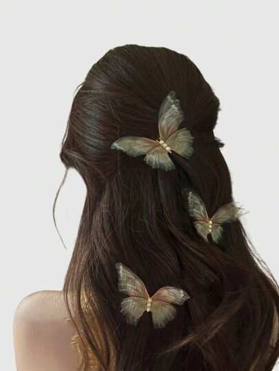 ROMWE Fairycore 3pcs Women Butterfly Decor Alligator Hair Clip Elegant Claw Clips Hair Claws Hair Barrettes