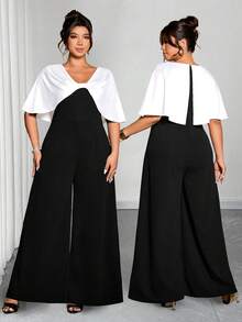 Cravure Mono elegante con lazo decorativo y contraste de color para mujer talla grande - Negro - Ver 4