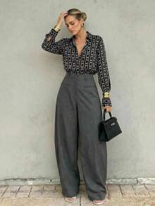 Anewsta Casual Women's Pear-Shaped Figure Flared Leg Dark Grey Pants, Suitable For Spring And Autumn - Dark Grey - View 7