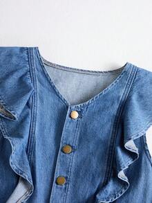 GlowEve 女士休闲纽扣荷叶边牛仔连衣裙，夏季 - 藍色 - 查看 4