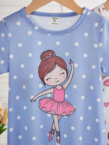 2件套女童可爱卡通绵羊印花睡衣套装，简约时尚粉色和灰色，睡衣 - 彩色 - 查看 4