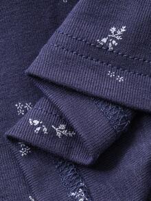 Dazy Plus Ditsy Floral Drawstring Waist Fitted Straight Leg Pajama Bottoms - Navy Blue - View 3