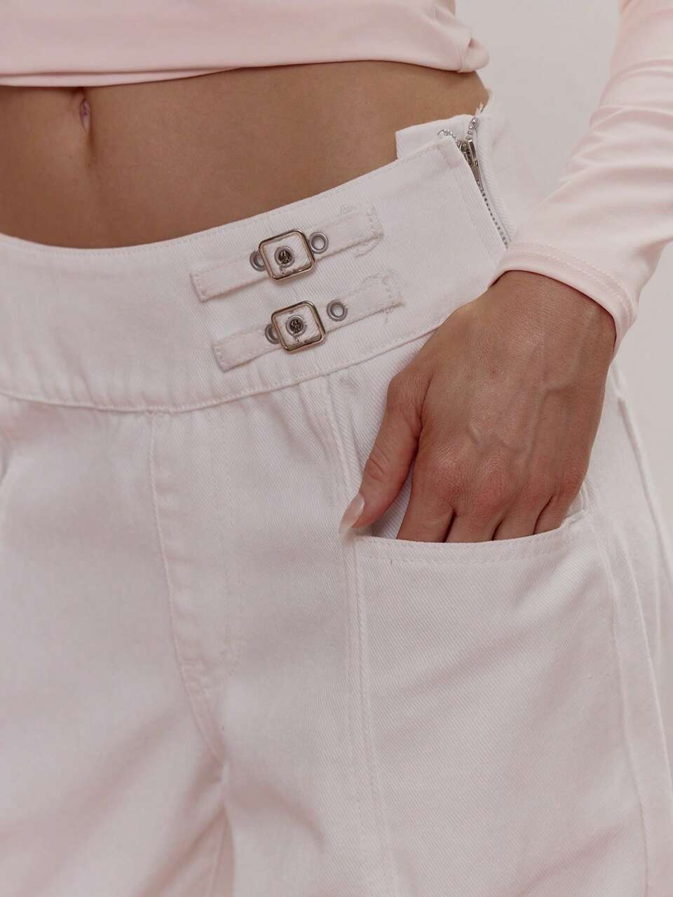 Double Buckle Waistband Detail Pleated Seam Front Wide Leg Trouser Cute Girly Sexy Spring Winter Going Out Daily Sugar Swizzle