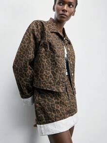 Maija Women's Leopard Print Button Front Long Sleeve Jacket And Denim Skirt 2-Piece Set - Multicolor - View 1