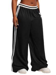 SHEIN SXY 大码捉鬼敢死队条纹印花弹力腰休闲裤，适合约会、聚会、派对、夜店、夜生活；网纱两件套黑色蕾丝/情人节款，适合宴会、盛宴、晚宴、舞会、都市风、百搭、性感办公室女郎、邮轮装、复古风、节日、音乐会、嘉年华、郊游、层次丰富、假日、约会之夜、聚会、生日、单身派对、鸡尾酒会、正式场合、情人节。 - 黑色 - 查看 4