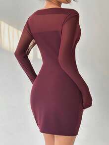 Aloruh Women's Elegant Off Shoulder Mesh Patchwork Bodycon Mini Dress, Suitable For Valentine's Day - Red Violet - View 2