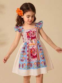 Travachic KIDS 小女孩可爱碎花印花短袖夏季度假连衣裙 - 彩色 - 查看 1