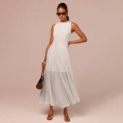 Abito senza maniche a collo tondo, abito in pizzo, abito elegante in pizzo, abito per San Valentino, outfit da appuntamento, abito da sposa, abito da