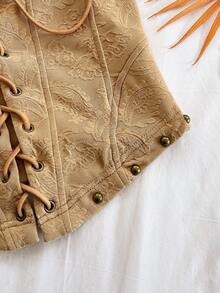 Soleia Áo croptop da lộn gợi cảm, kiểu dáng buộc dây, đính đinh tán, thích hợp cho kỳ nghỉ, hẹn hò, tiệc trà chiều, du lịch, lễ hội âm nhạc, phong cách boho, du thuyền, bãi biển, mùa hè. - Màu Khaki - Xem 5