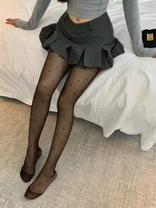 DAZY Fashionable Casual Heart Mesh Women's Leggings - Black - View 8