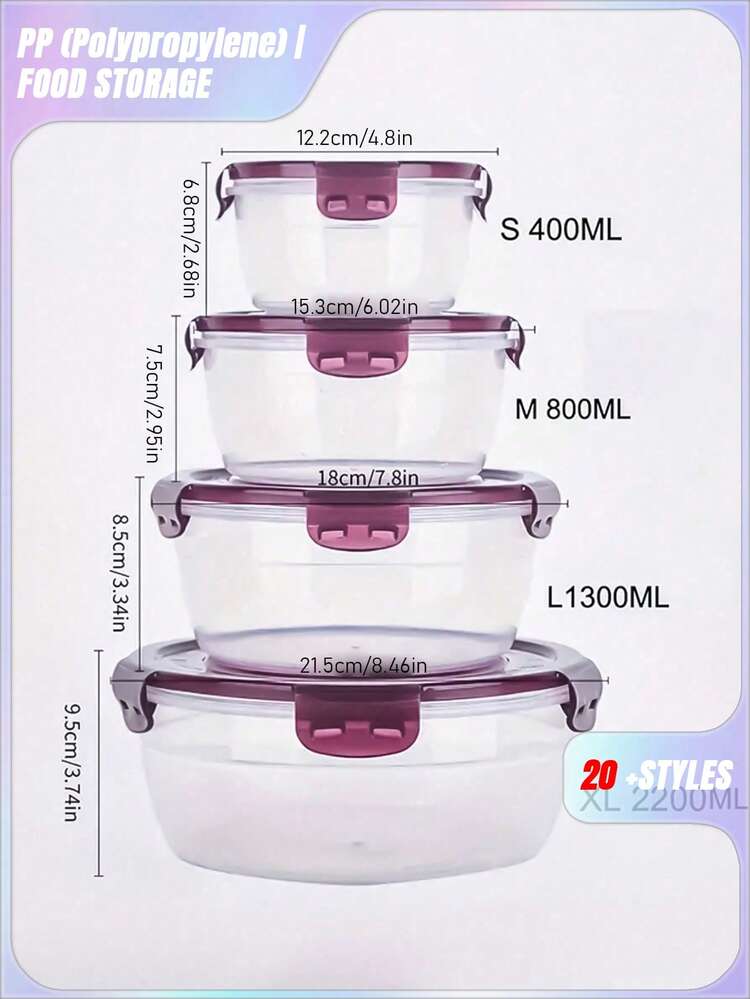 SHEIN 紫色和绿色透明密封食品储存容器，带盖圆形保鲜容器，保持食物新鲜的最佳食品容器，塑料搅拌碗，可堆叠防漏可重复使用的厨房储存容器，适用于微波炉、冰箱和洗碗机，适合储存欧芹、水果、面包、鸡蛋等。 - 彩色 - 查看 4