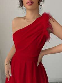 Modelyn 法式复古仙女风时尚单肩连衣裙 - 紅色 - 查看 5