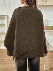 SHEIN Maternity Solid Color Shawl Collar Loose Casual Jacket, Autumn/Winter - Brown - View 2