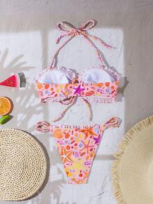 Swim Mod Women's Casual Vacation Beach Colorful Print Textured Fabric Bikini Two Pieces Swimwear - Multicolor - View 2