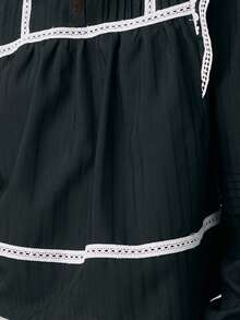 Nöista Black Blouse Features Intricate White Lace Detailing Along The Yoke, Long Sleeves, And Hem. Boho, Spring, Summer, Easter. - Black - View 6