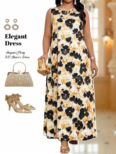 Fleurora Vestido sin mangas con estampado floral para mujer de talla grande
