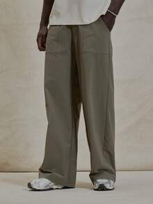 Musero Loose Fit Button Fastening Lightweight Pants Construction Panelling Detailing Trouser Bottoms Spring Summer Essentials - Khaki - View 2