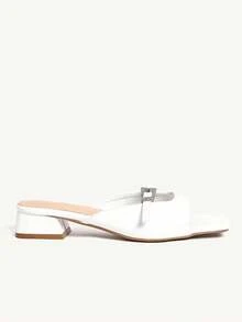 CUCCOO CHICEST Women's Square Toe Buckle Design Casual Fashion Chunky Heel Sandals - White - View 3