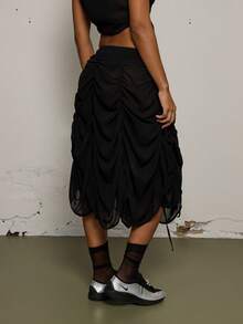 COUREZ Sheer Midi Ruched Skirt /Y2K Spring Clothes For Women Cute Sexy Black Party Rave Skirts Going Out Outfits Summer Skirts Summer Outfits 2 Piece Sets - Black - View 3