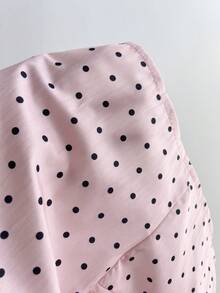 Elamini 可爱波点蝴蝶结泡泡袖U领短袖女式衬衫 - 粉色 - 查看 6