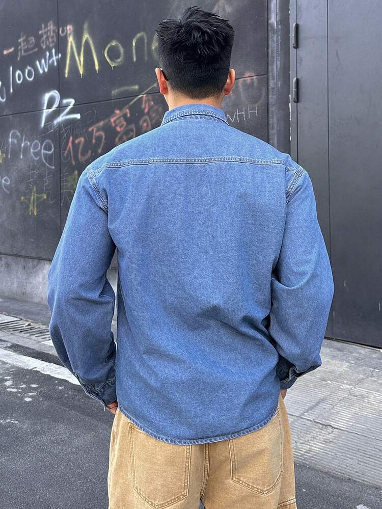 Men's Vintage Washed Blue Denim Jacket, Spring